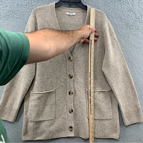 Madewell Women 100% Merino Wool Beige Chunky V-Neck Fall Cardigan Sweater Size L - Picture 3 of 9
